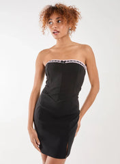 Bow Detail Corset Strapless Dress