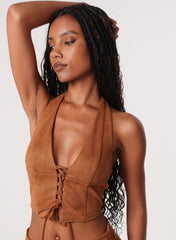 Suedette Lace Halterneck Top