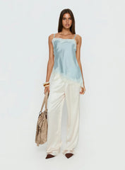 Winta Lace Trim Asymmetrical Satin Top Blue