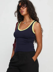 Elionne V Neck Contrast Top Navy / Yellow