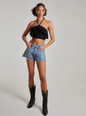 Halter Neck Broderie Frill Hem Crop Top