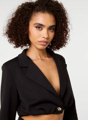 Crop One Button Puffball Blazer Jacket