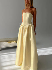 Soft Bloom Drop Waist Strapless Maxi Dress Yellow
