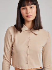 Button Up Ribbed Crop Top