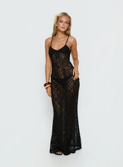 Eminent Crochet Low Back Maxi Dress Black