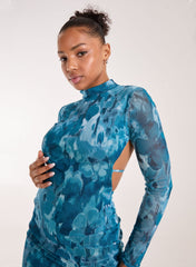 Graphic Floral High Neck Dress