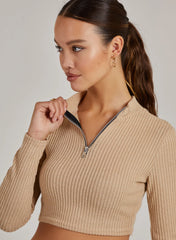 Chunky Brushed Rib Zip Up Top