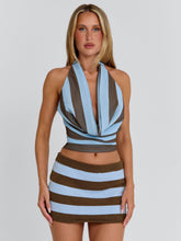 CASIDY TOP BLUE BROWN STRIPE