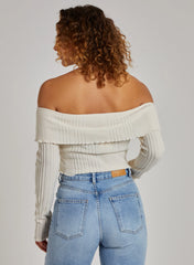 Wide Brushed Ribbed Bardot Top