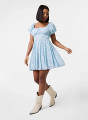 Ditsy Puff Sleeve Mini Dress With Shorts