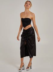Ruched Midi Skirt With Tie