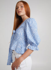 Ditsy Print Tie Front Crop Top