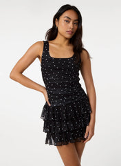 Polka Dot Square Neck Mesh Dress