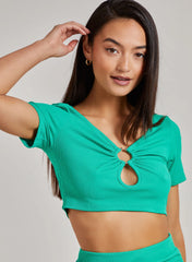 Ring Detail Short Sleeve Ribbed Top