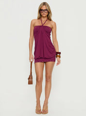 Jordonna Gathered Halter Mini Dress Cherry