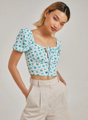 Floral Tie Detail Puff Sleeve Top