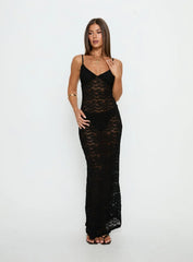 Blackpool Lace V Neck Maxi Dress Black