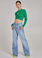 Gathered Ribbed Top With Cut Out Detailing
