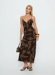 Jemimah V Neck Maxi Dress Brown Paisley