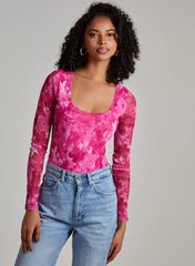 Graphic Floral Long Sleeve Backless Bodysuit