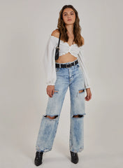 Twist Front Balloon Sleeve Crop Top