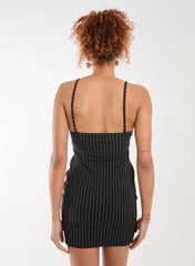 Pinstripe Eyelet Detail Mini Dress