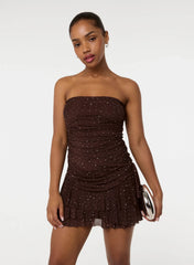 Diamante Ruffle Mini Dress