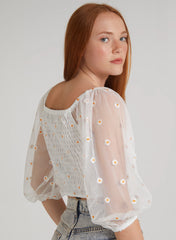 Daisy Embroidered Bardot Top
