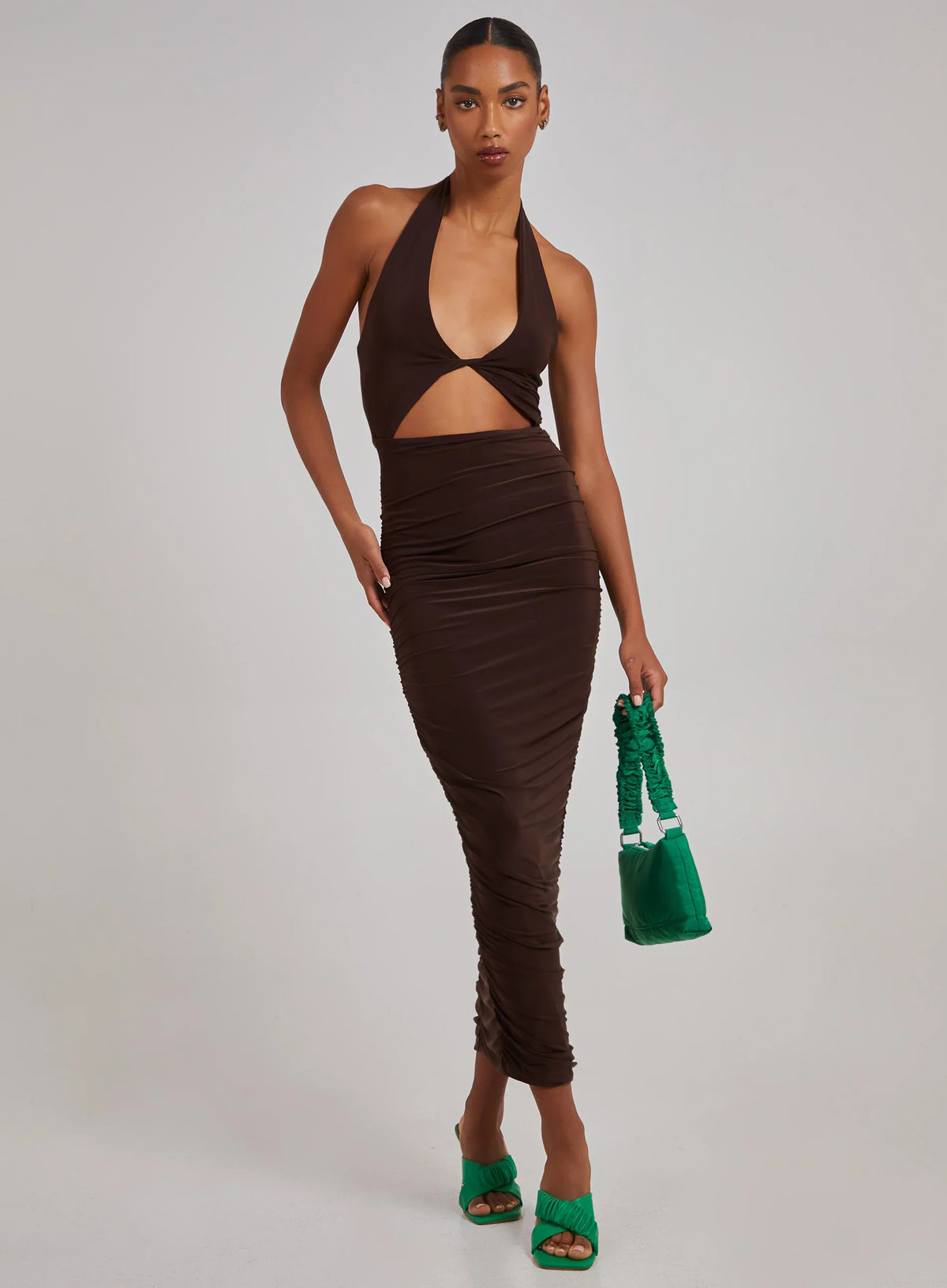 Cut Out Gathered Midi Dress