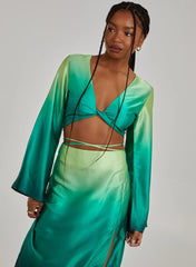Twist Front Satin Long Sleeve Crop Top