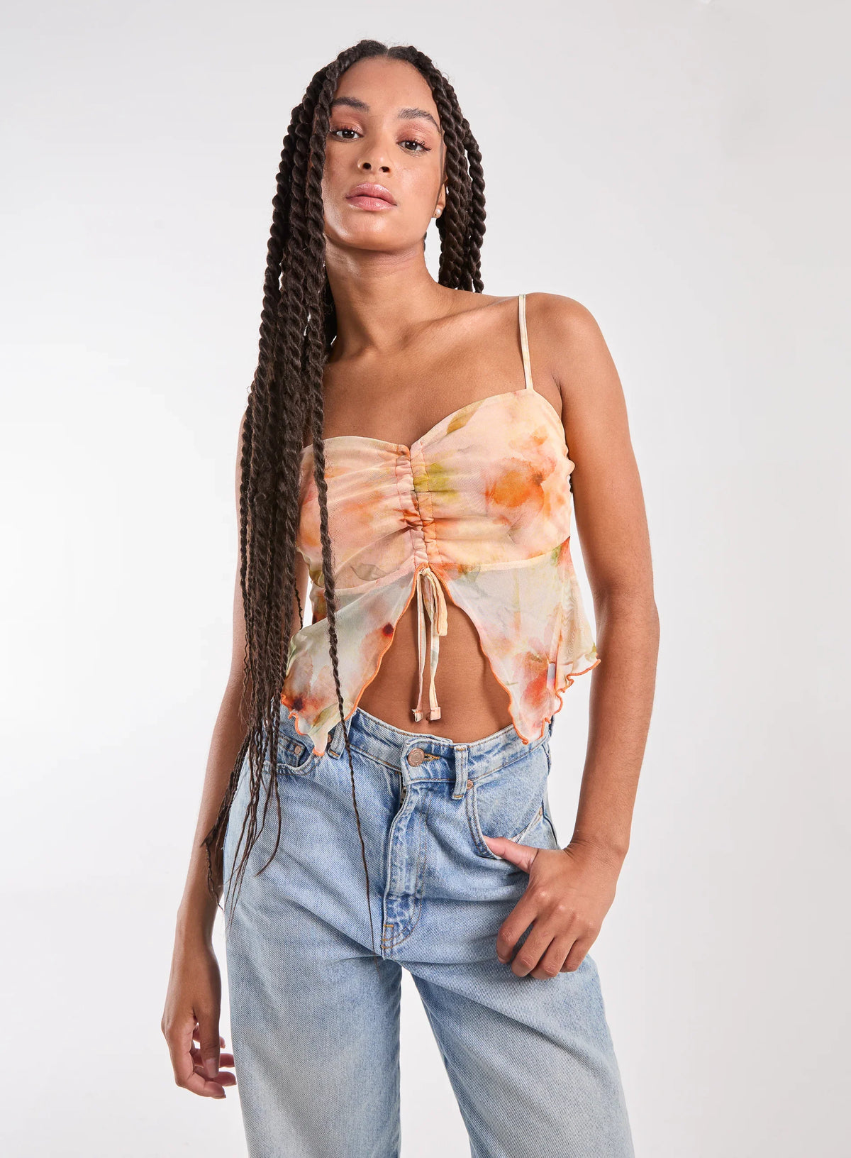 Distressed Mesh Butterfly Cami Top
