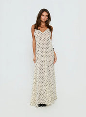 Loulah Sheer Chiffon Maxi Dress Cream Polka Dot