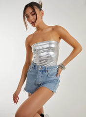 Silver Metallic PU Corset Top