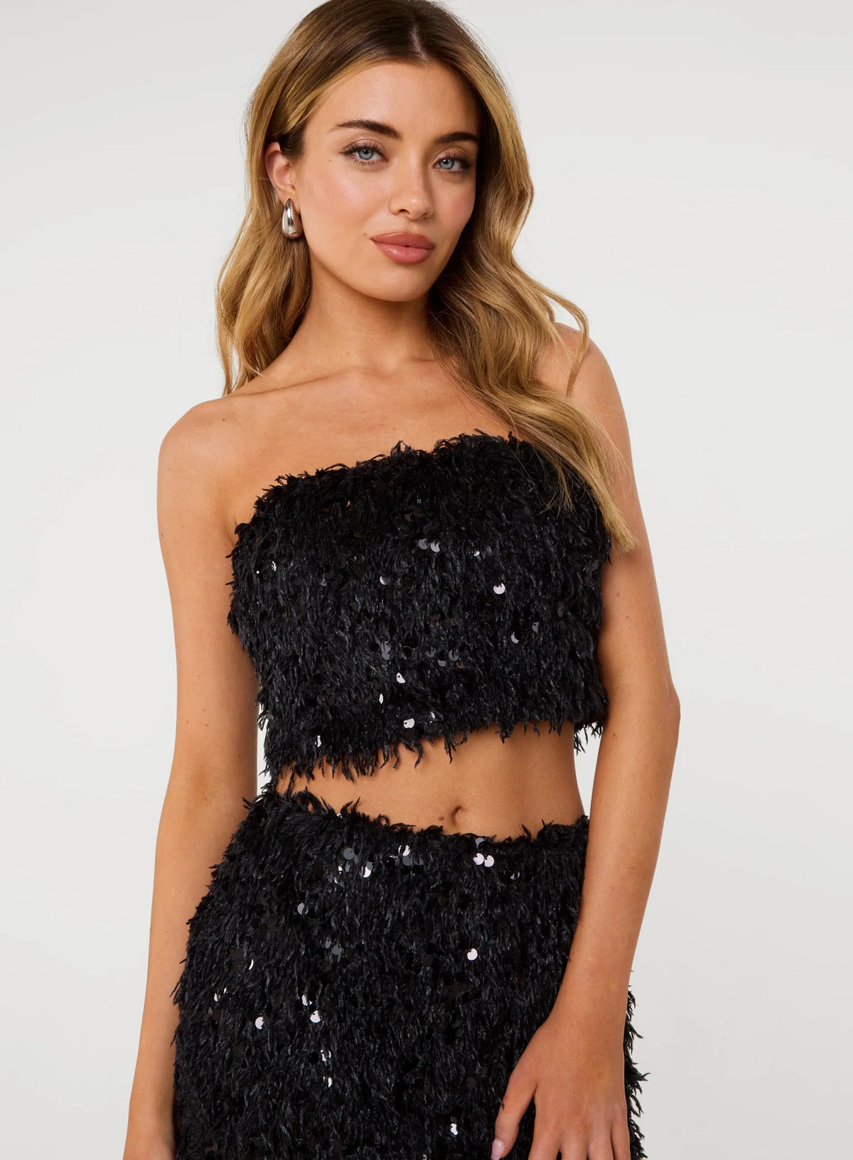 Feather Sequin Bandeau Top