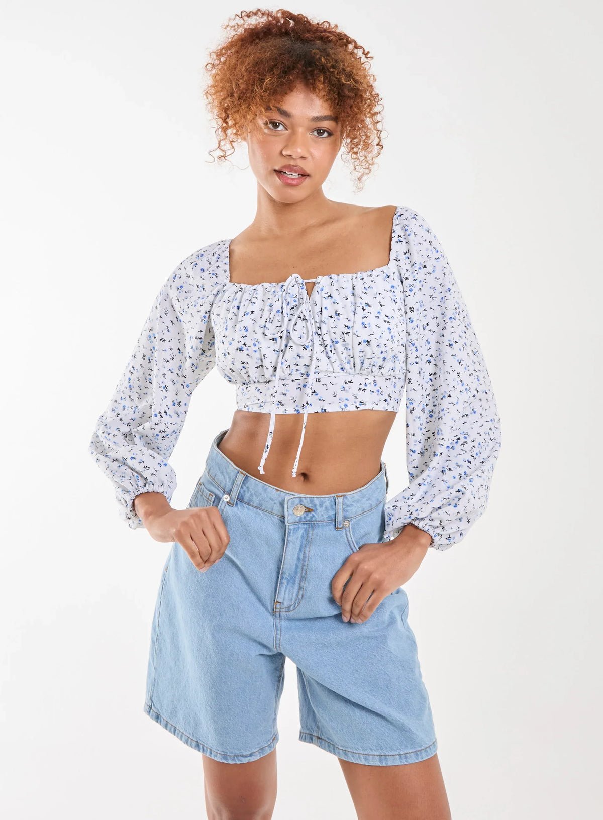 Long Sleeve Cropped Milkmaid Top