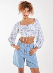Long Sleeve Cropped Milkmaid Top