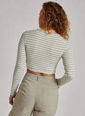 Striped Rib Letterbox Long Sleeve Crop Top