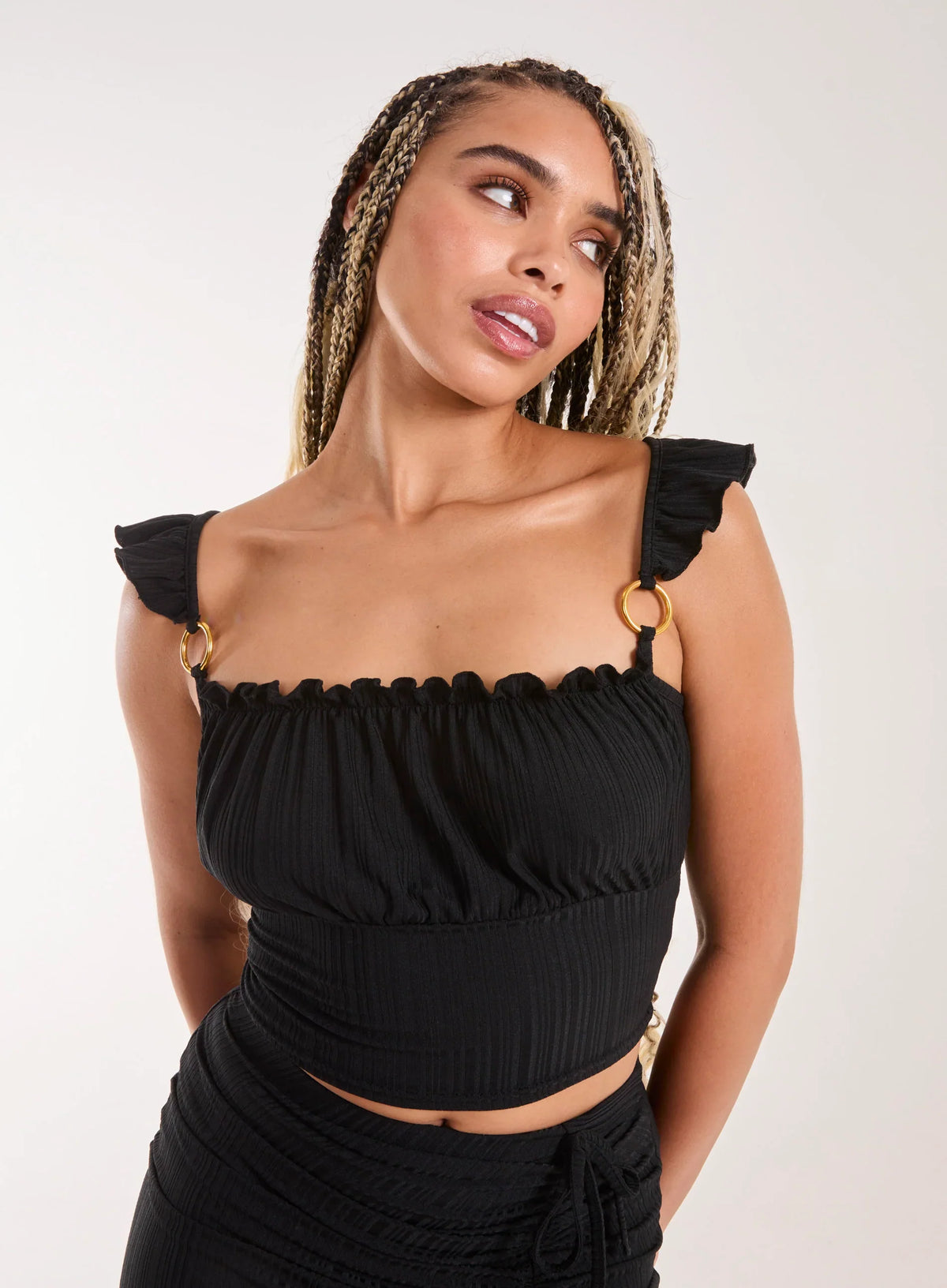 Frill Strap and Trim Crop Top