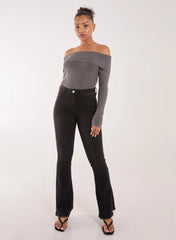 Two Tone Rib Bardot Top