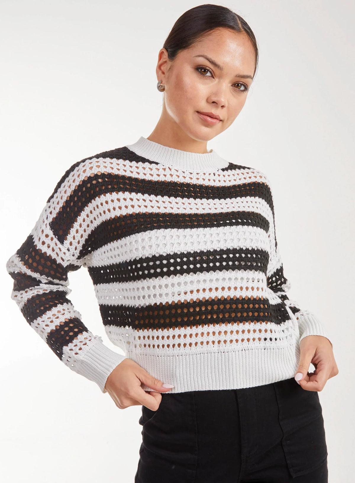Striped Crochet Long Sleeve Top