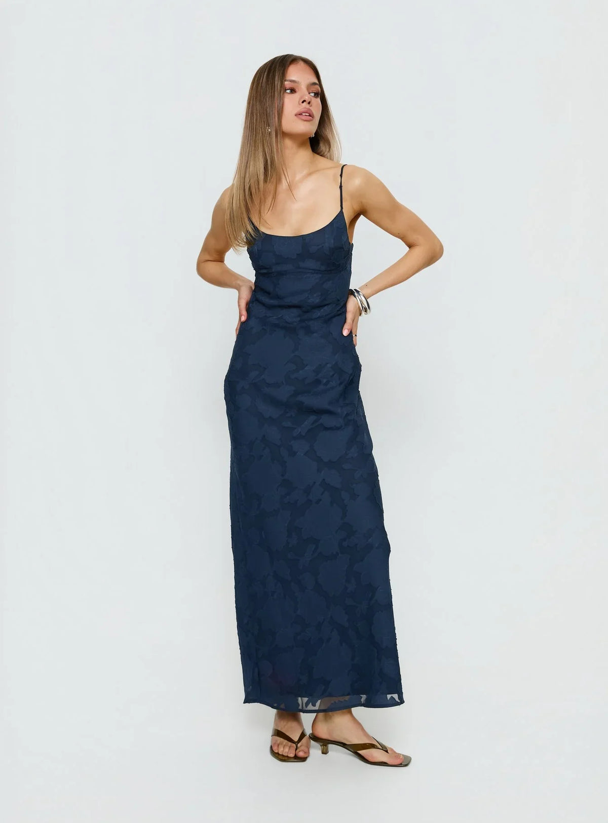 Ariadne Scoop Backless Maxi Dress Navy Burnout