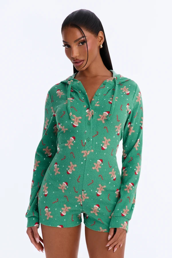 Sweet All Year Waffle Hooded PJ Romper