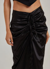 Ruched Midi Skirt With Tie