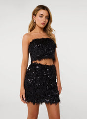 Feather Sequin Bandeau Top