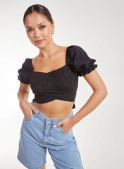 Puff Sleeve Tie Back Top