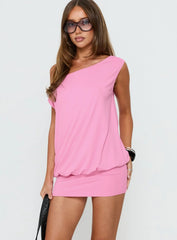Ellah One Shoulder Drapey Mini Dress Pink
