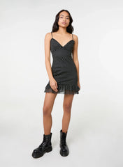 Polka Dot Mesh Cap Sleeve Mini Dress