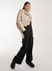 Fringed Cropped PU Jacket