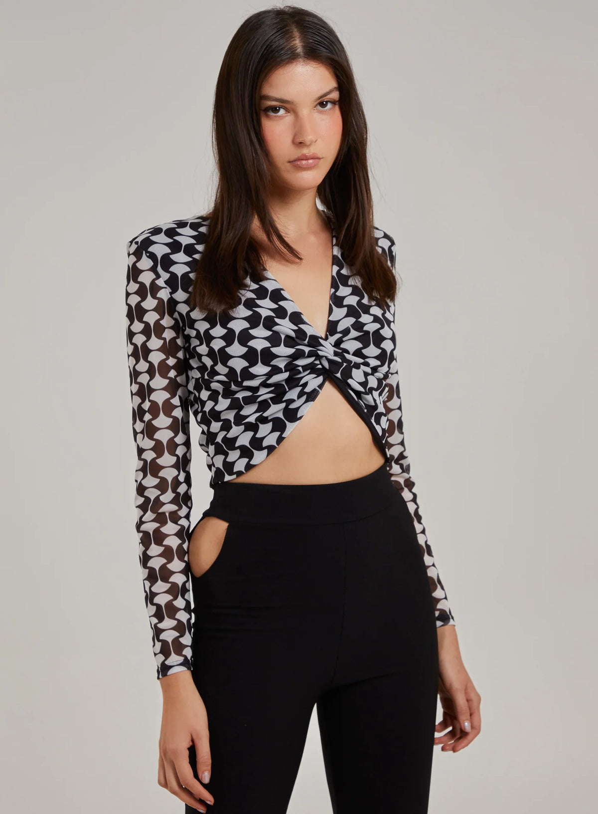 Printed Long Sleeve Twist Front Top