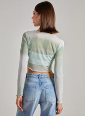 Ombre Exposed Long Sleeve Mesh Crop Top